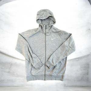 Nike Gray Full Zip Athletic Hoodie with Embroidered Swoosh
